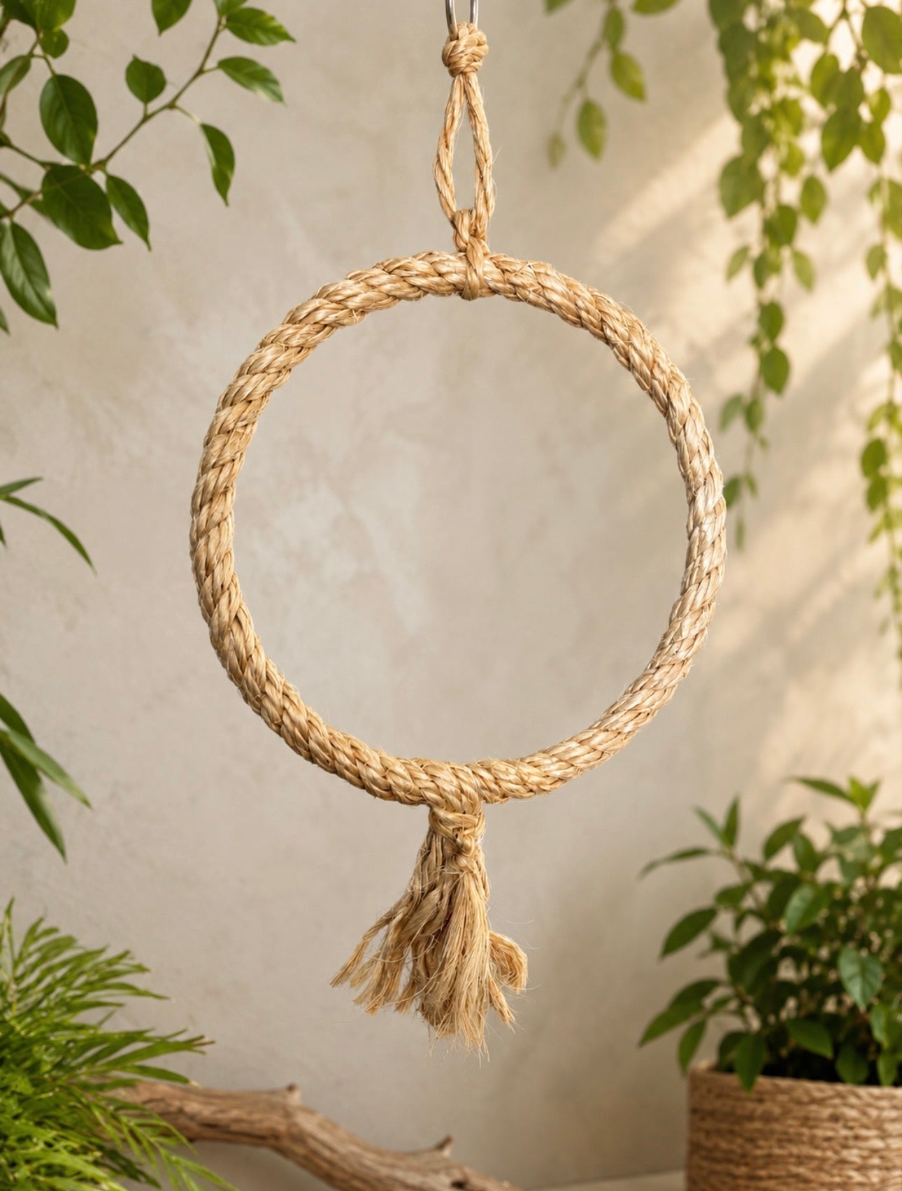 20cm Natural Sisal Rope Hoop Parrot Swing (12mm Rope)