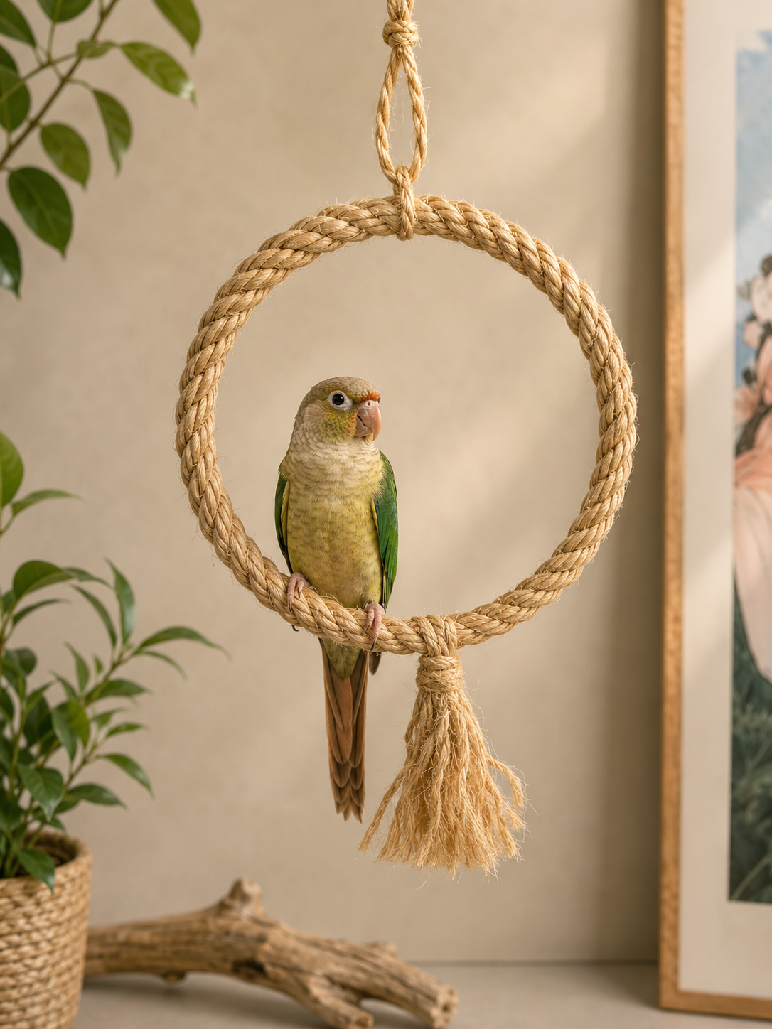 20cm Natural Sisal Rope Hoop Parrot Swing (12mm Rope)